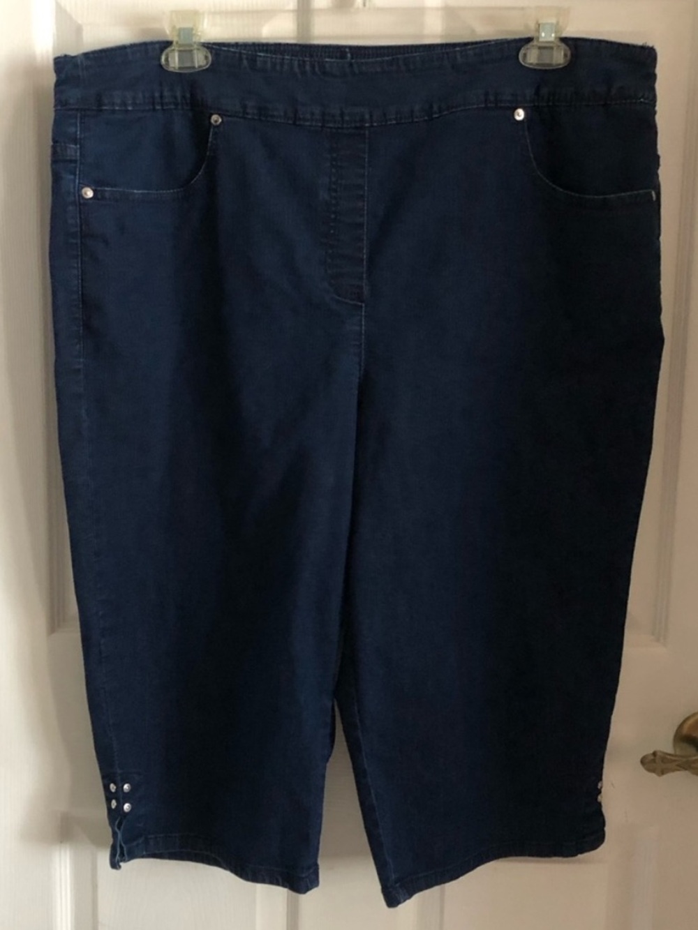 Allison Daley jeans capri stretch pull on denim navy blue form fitting Plus 22W